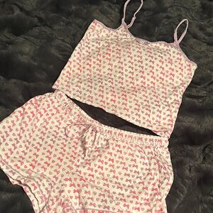 LoveShackFancy x Roller Rabbit bow & heart camisole short pajamas set